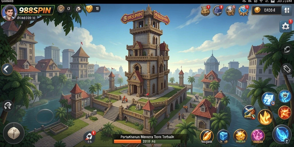 Tampilan gameplay menegangkan di 988SPIN dengan strategi Tower Defense.