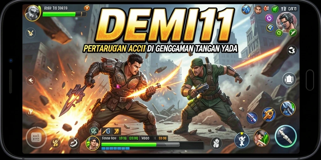 Tampilan aksi mendebarkan dari game DEMI11 dengan karakter yang beranimasi.