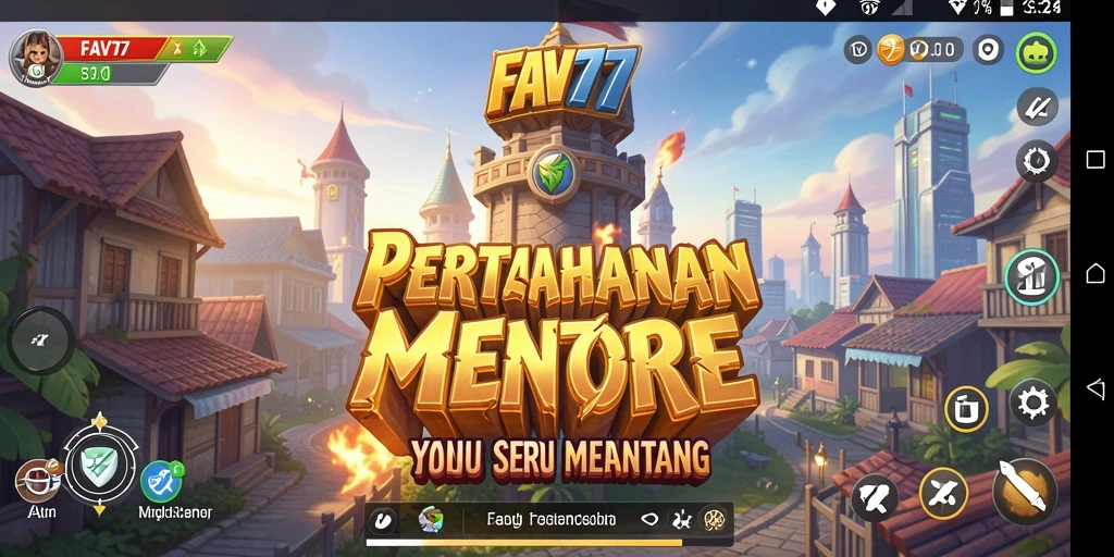Tampilan gameplay FAV77 yang menampilkan strategi menara pertahanan.
