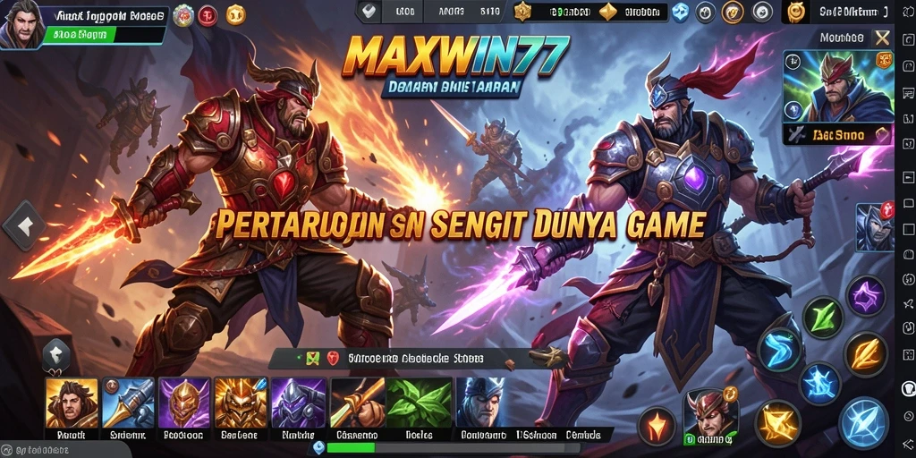 Tampilan pertarungan seru di MAXWIN77 dengan karakter dan arena yang beragam.