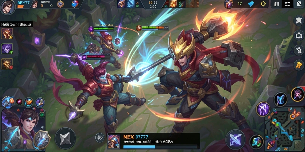 Tangkapan layar gameplay NEX777 menunjukkan aksi seru pertempuran tim.
