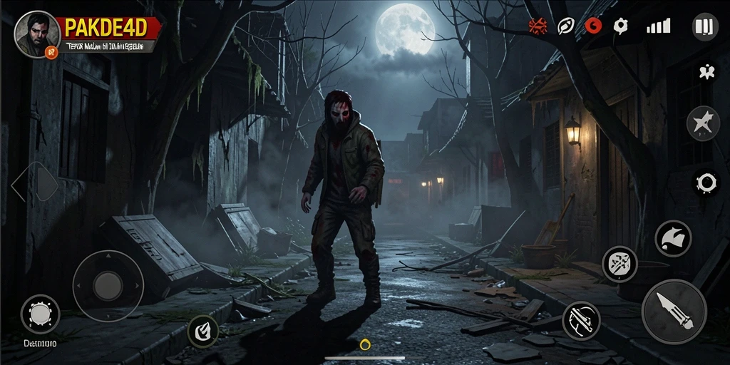 Screenshot gameplay PAKDE4D dengan suasana horor yang menakutkan.