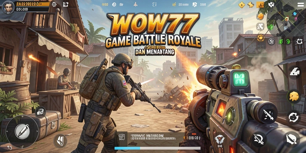 Tampilan gameplay WOW77 dengan aksi Battle Royale yang intens.